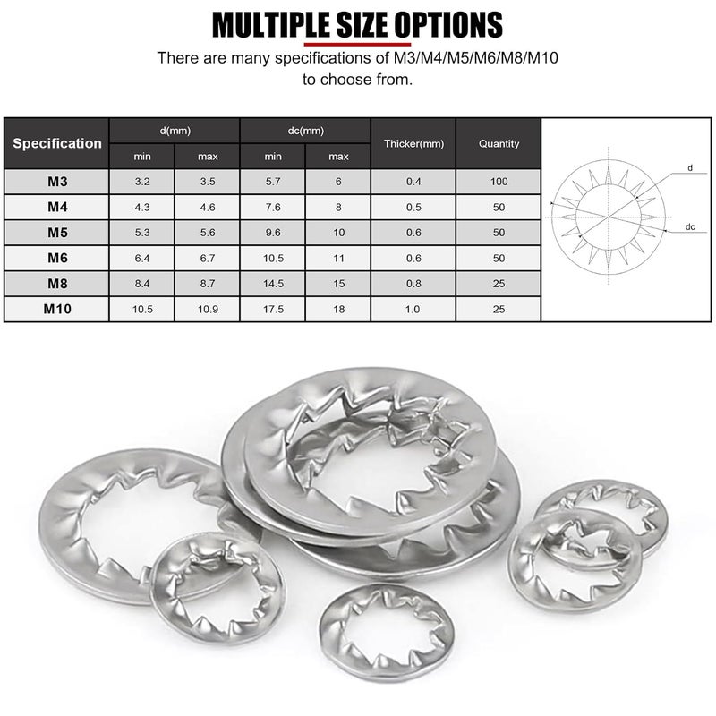 Mavaol Store Stainless Steel Washer Set, M3 M10, Serrated Internal Design, Anti Slip Vibration Resistant, Rusts Resistant, Sturdy Fasteners for Home and Industrial Use - Image 3